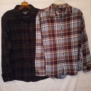 Eddie Bauer Flannel Shirts Mens Sz L Long Sleeve Button Up Green Blue Plaid 2